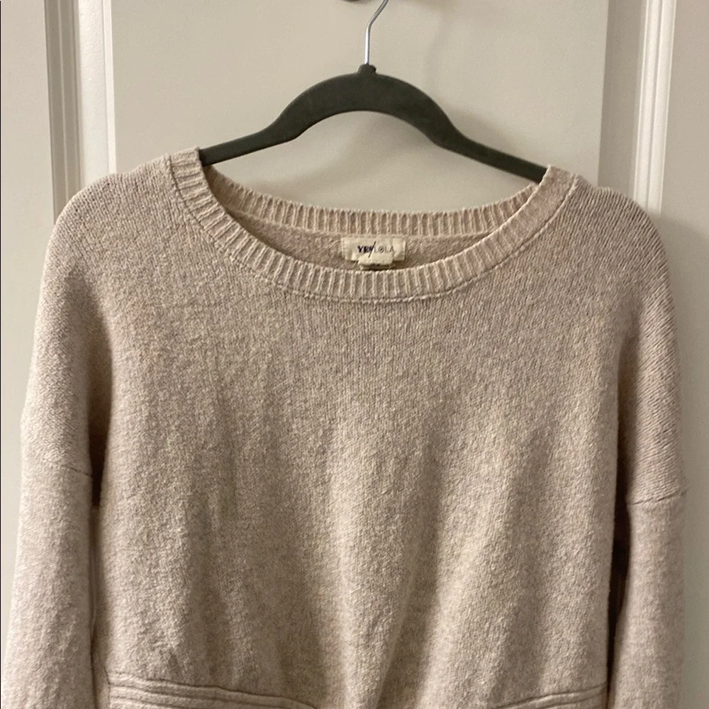 Yes Lola-Cozy Cream Crew Neck Sweater with Modern Twist - Picture 2 of 9
